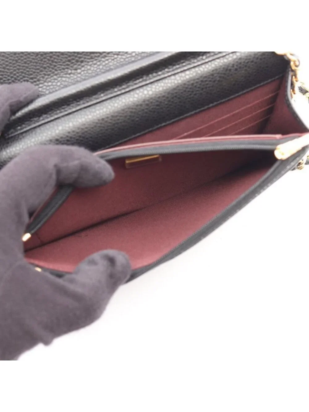 Chanel Shoulder Bag Quilted Black Caviar Leather Chain Wallet
